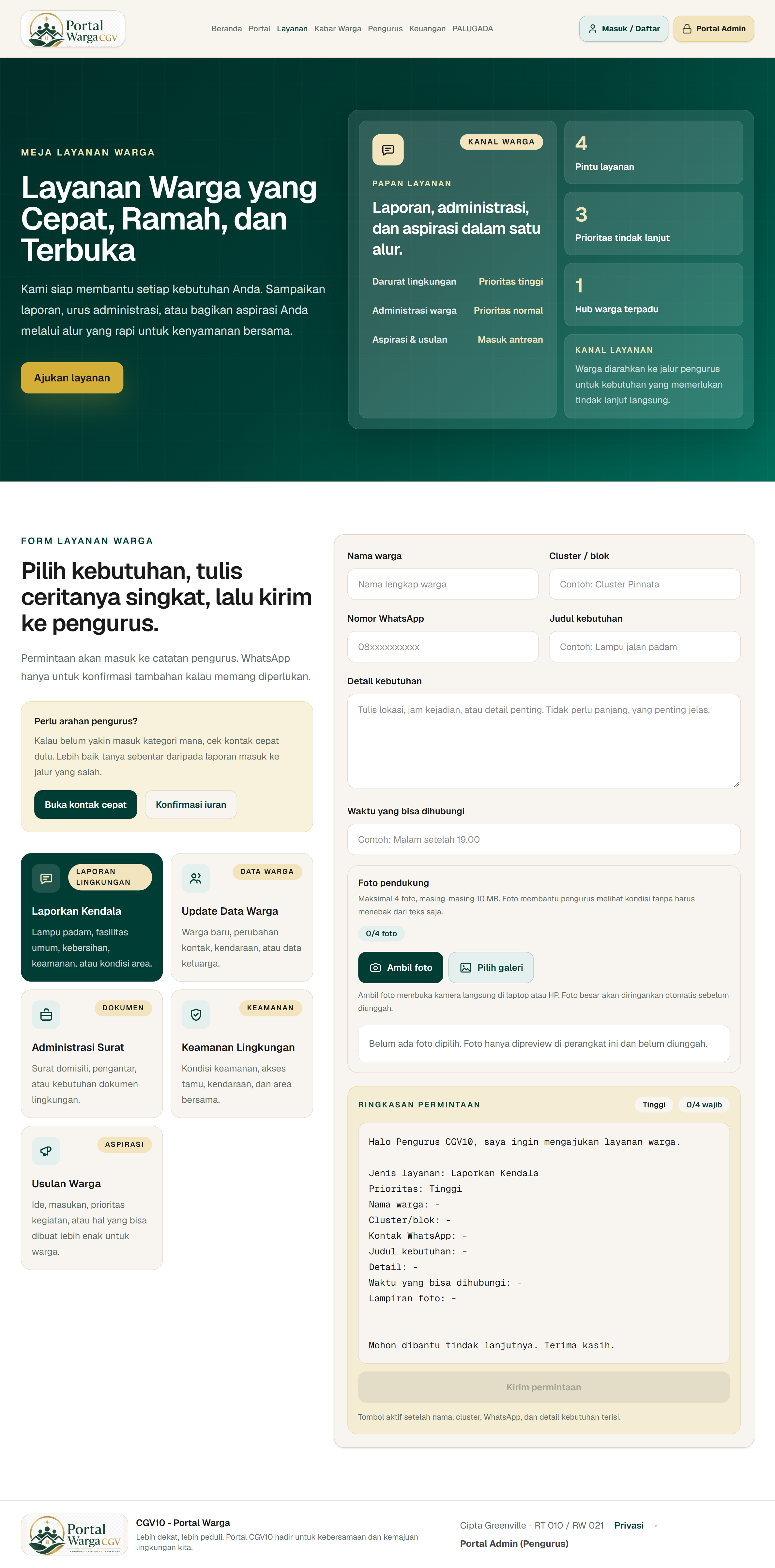Portal Warga CGV — Resident Service Request