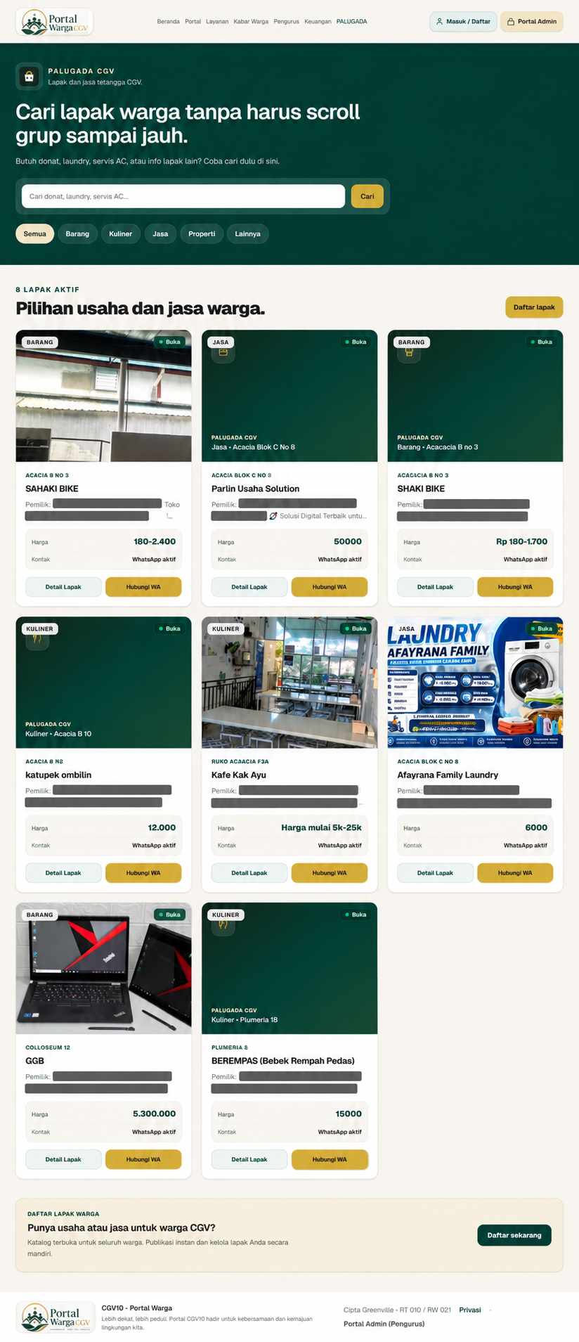 Portal Warga CGV — PALUGADA Local Marketplace